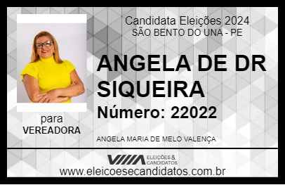 Candidato ANGELA DE DR SIQUEIRA 2024 - SÃO BENTO DO UNA - Eleições