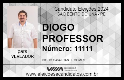 Candidato DIOGO PROFESSOR 2024 - SÃO BENTO DO UNA - Eleições