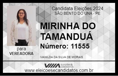 Candidato MIRINHA DO TAMANDUÁ 2024 - SÃO BENTO DO UNA - Eleições