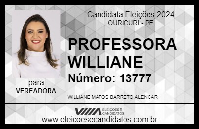 Candidato PROFESSORA WILLIANE 2024 - OURICURI - Eleições