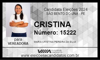 Candidato CRISTINA 2024 - SÃO BENTO DO UNA - Eleições