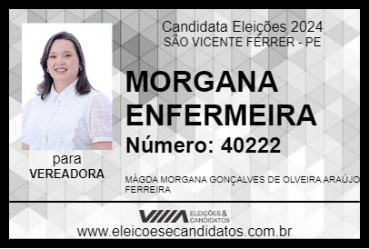 Candidato MORGANA ENFERMEIRA 2024 - SÃO VICENTE FÉRRER - Eleições