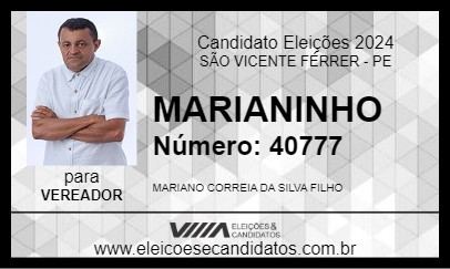 Candidato MARIANINHO 2024 - SÃO VICENTE FÉRRER - Eleições