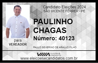 Candidato PAULINHO CHAGAS 2024 - SÃO VICENTE FÉRRER - Eleições