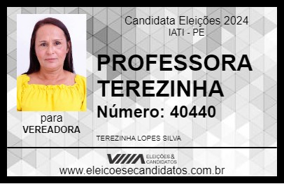 Candidato PROFESSORA TEREZINHA 2024 - IATI - Eleições