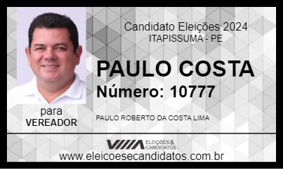 Candidato PAULO COSTA 2024 - ITAPISSUMA - Eleições