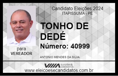 Candidato TONHO DE DEDÉ 2024 - ITAPISSUMA - Eleições