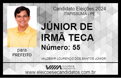 Candidato JÚNIOR DE IRMÃ TECA 2024 - ITAPISSUMA - Eleições