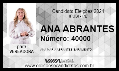 Candidato ANA ABRANTES 2024 - IPUBI - Eleições