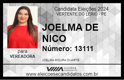 Candidato JOELMA DE NICO 2024 - VERTENTE DO LÉRIO - Eleições