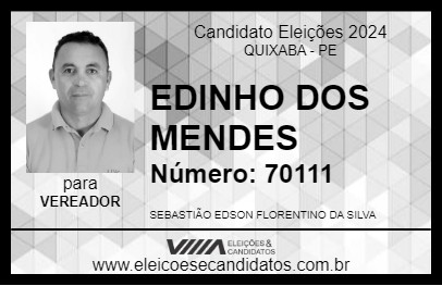 Candidato EDINHO DOS MENDES 2024 - QUIXABA - Eleições