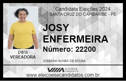 Candidato JOSY ENFERMEIRA 2024 - SANTA CRUZ DO CAPIBARIBE - Eleições