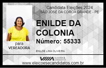 Candidato ENILDE DA COLONIA 2024 - SÃO JOSÉ DA COROA GRANDE - Eleições