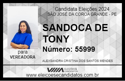 Candidato SANDOCA DE TONY 2024 - SÃO JOSÉ DA COROA GRANDE - Eleições