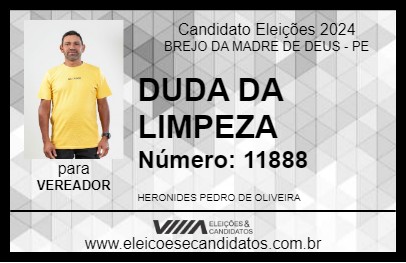 Candidato DUDA DA LIMPEZA 2024 - BREJO DA MADRE DE DEUS - Eleições