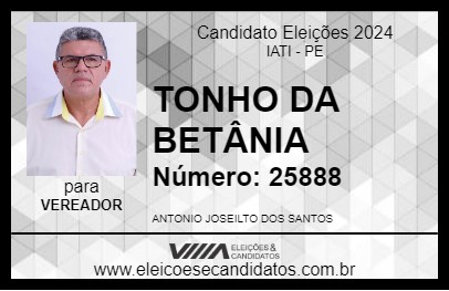 Candidato TONHO DA BETÂNIA 2024 - IATI - Eleições