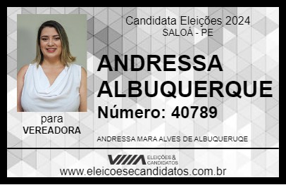 Candidato ANDRESSA ALBUQUERQUE 2024 - SALOÁ - Eleições