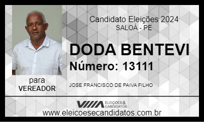 Candidato DODA BENTEVI 2024 - SALOÁ - Eleições