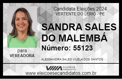 Candidato SANDRA SALES DO MALEMBÁ 2024 - VERTENTE DO LÉRIO - Eleições