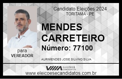 Candidato MENDES CARRETEIRO 2024 - TORITAMA - Eleições