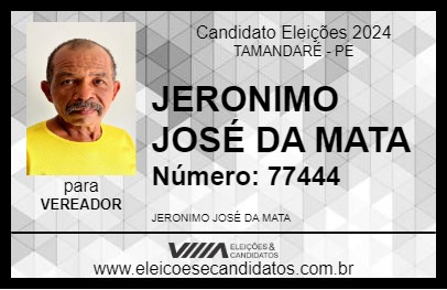 Candidato JERONIMO JOSÉ DA MATA  2024 - TAMANDARÉ - Eleições