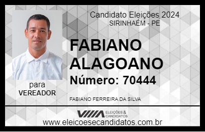 Candidato FABIANO ALAGOANO 2024 - SIRINHAÉM - Eleições