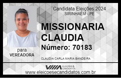 Candidato MISSIONARIA CLAUDIA 2024 - SIRINHAÉM - Eleições