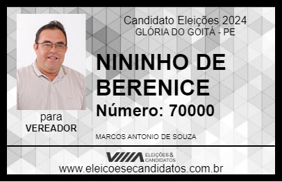 Candidato NININHO DE BERENICE  2024 - GLÓRIA DO GOITÁ - Eleições