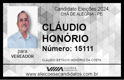 Candidato CLÁUDIO HONÓRIO 2024 - CHÃ DE ALEGRIA - Eleições