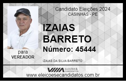 Candidato IZAIAS BARRETO 2024 - CASINHAS - Eleições