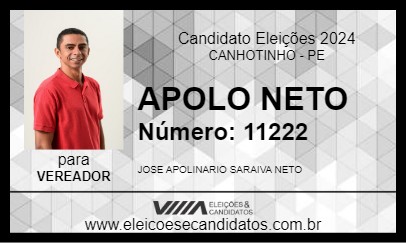 Candidato APOLO NETO 2024 - CANHOTINHO - Eleições