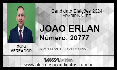 Candidato JOAO ERLAN 2024 - ARARIPINA - Eleições