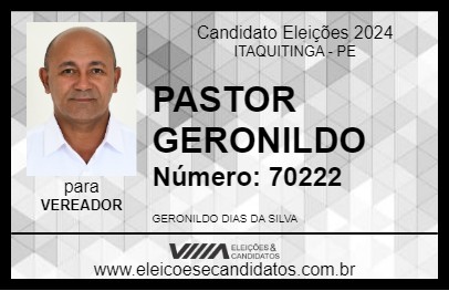 Candidato PASTOR GERONILDO 2024 - ITAQUITINGA - Eleições