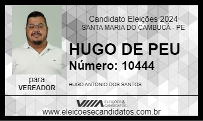 Candidato HUGO DE PEU 2024 - SANTA MARIA DO CAMBUCÁ - Eleições