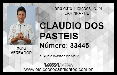 Candidato CLAUDIO DOS PASTEIS 2024 - CARPINA - Eleições