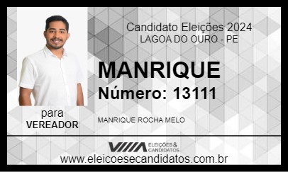 Candidato MANRIQUE 2024 - LAGOA DO OURO - Eleições