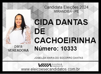 Candidato CIDA DANTAS DE CACHOEIRINHA 2024 - MIRANDIBA - Eleições