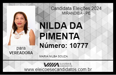 Candidato NILDA DA PIMENTA 2024 - MIRANDIBA - Eleições