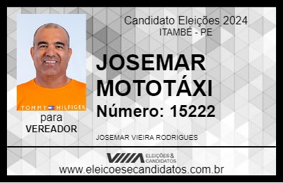 Candidato JOSEMAR MOTOTÁXI 2024 - ITAMBÉ - Eleições