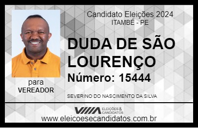 Candidato DUDA DE SÃO LOURENÇO 2024 - ITAMBÉ - Eleições