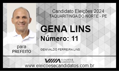 Candidato GENA LINS 2024 - TAQUARITINGA DO NORTE - Eleições