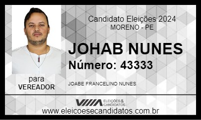 Candidato JOHAB NUNES 2024 - MORENO - Eleições