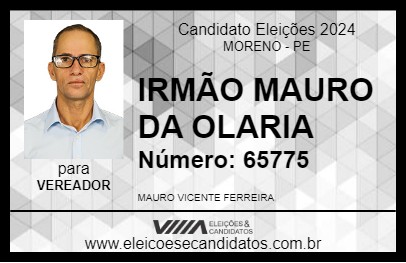 Candidato IRMÃO MAURO DA OLARIA 2024 - MORENO - Eleições