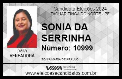 Candidato SONIA DA SERRINHA 2024 - TAQUARITINGA DO NORTE - Eleições