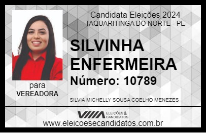 Candidato SILVINHA ENFERMEIRA 2024 - TAQUARITINGA DO NORTE - Eleições