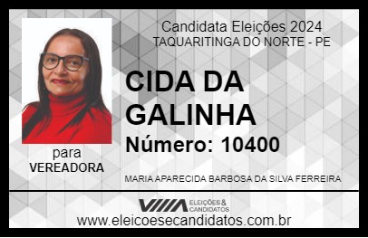 Candidato CIDA DA GALINHA 2024 - TAQUARITINGA DO NORTE - Eleições