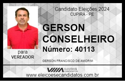 Candidato GERSON CONSELHEIRO 2024 - CUPIRA - Eleições