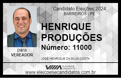 Candidato HENRIQUE PRODUÇÕES 2024 - BARREIROS - Eleições