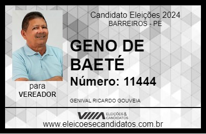 Candidato GENO DE BAETÉ 2024 - BARREIROS - Eleições