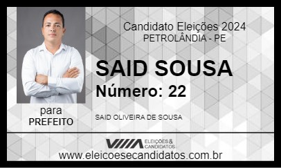 Candidato SAID SOUSA 2024 - PETROLÂNDIA - Eleições